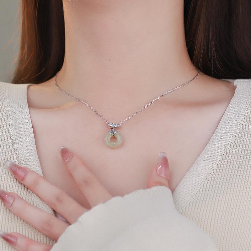 Hotan Jade Peace Buckle Necklace Simple New Chinese Style Guofeng Gift Girlfriend Collar Chain
