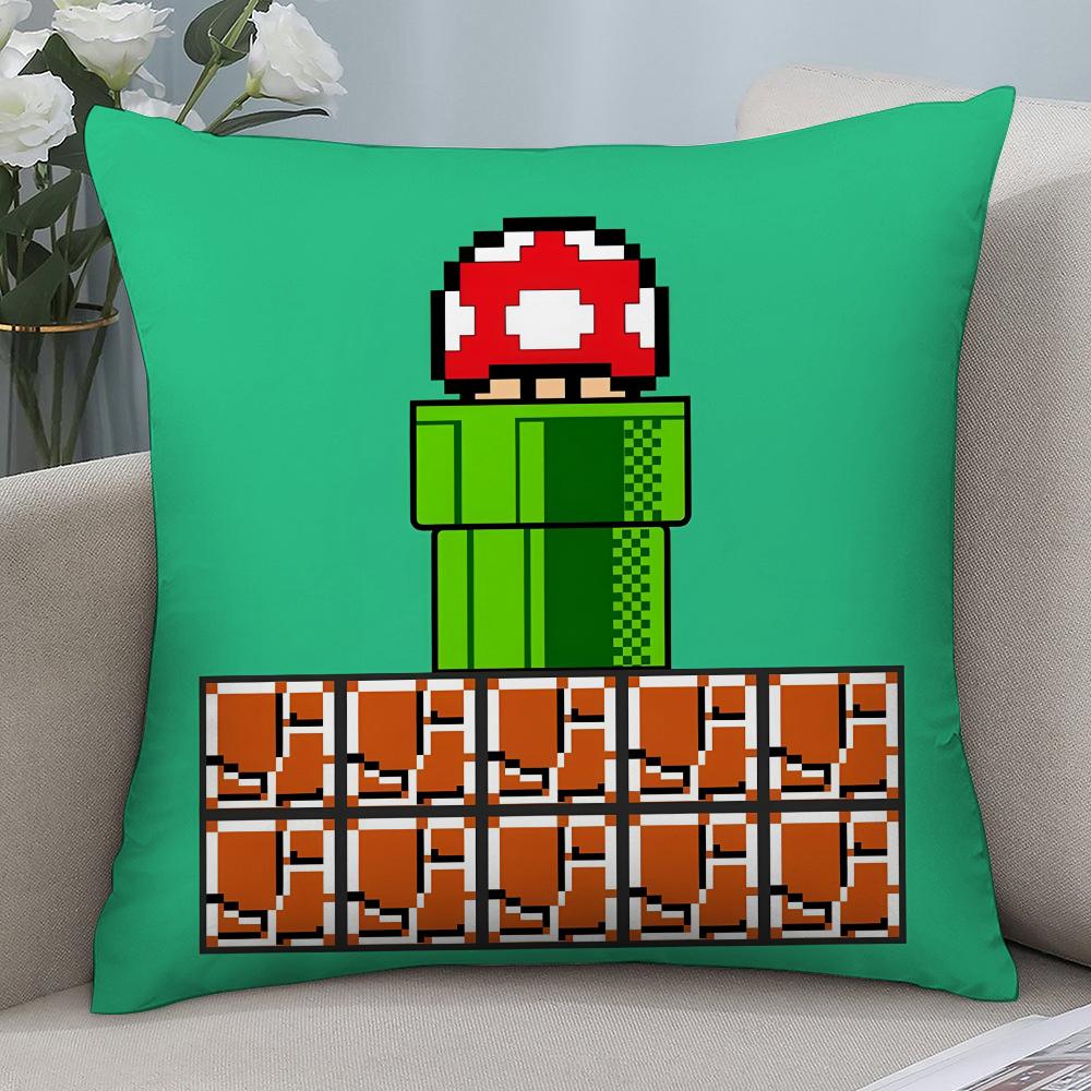 Super Cute Style M-MarioS Pillow Case Short Plush Pillow Covers Sofa Decorative Gift Home Double-sided Printing Cushion Cover