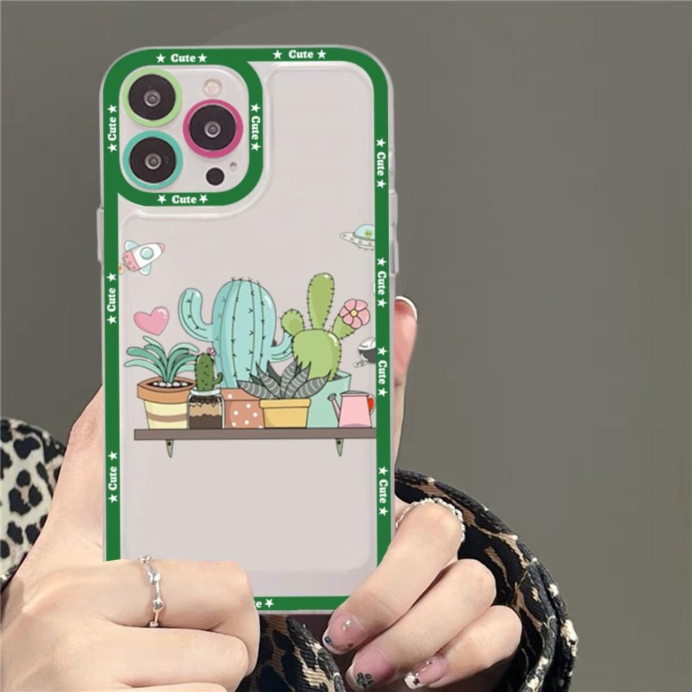 Cartoon Art Summer Cactus Phone Case For Samsung S 20 21 22 23 Lite Plus Ultra Clear Mobile Cover Funda