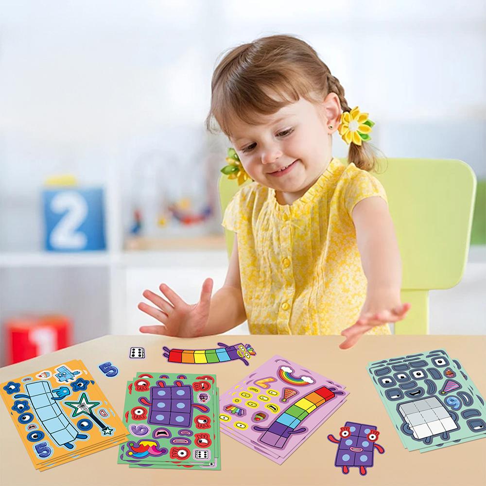 8/16Sheets Cartoon Numberblocks Decorative Puzzle Stickers PVC Material Children Educational Toys Waterproof Party Gift Stickers