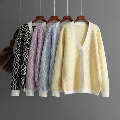 Kardigan Dzianinowy V-neck na Wiosnę i Jesień Topy Damskie Casual Luźny Jednorzędowy Dzianiny Swetry Płaszcze Koreański Długi Rękaw Płaszcze