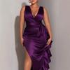 Autunno Inverno Nuovo Taglie Forti Sexy Scollo a V Vita Legata Drappeggiato Bodycon Vestito per Donne Tracolla