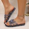 Fashion 2025 Summer New Women’s Novelty Sandals Outdoor Round Toe Flat with Crystal Metal Decoration Slippers for Beach Casual Slippers