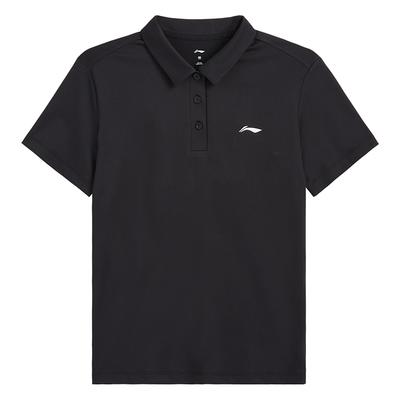 Laisvalaikio kvėpuojantis patogus vienspalvis trumpomis rankovėmis polo marškinėlis moterims viršutiniai drabužiai Juodas APLV680-2