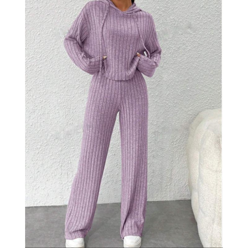 JKASHDK Women's Fashion Casual Spring Autumn Solid Color Print Long Sleeve Hooded Trousers Pants Suits