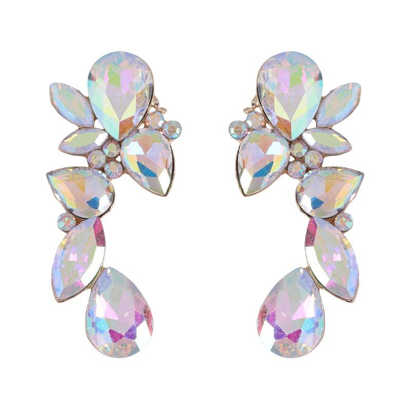 European and American Trend Design, Water Drop-shaped Gem Earrings, Luxury Colorful Super Flash Glass Diamond Earrings