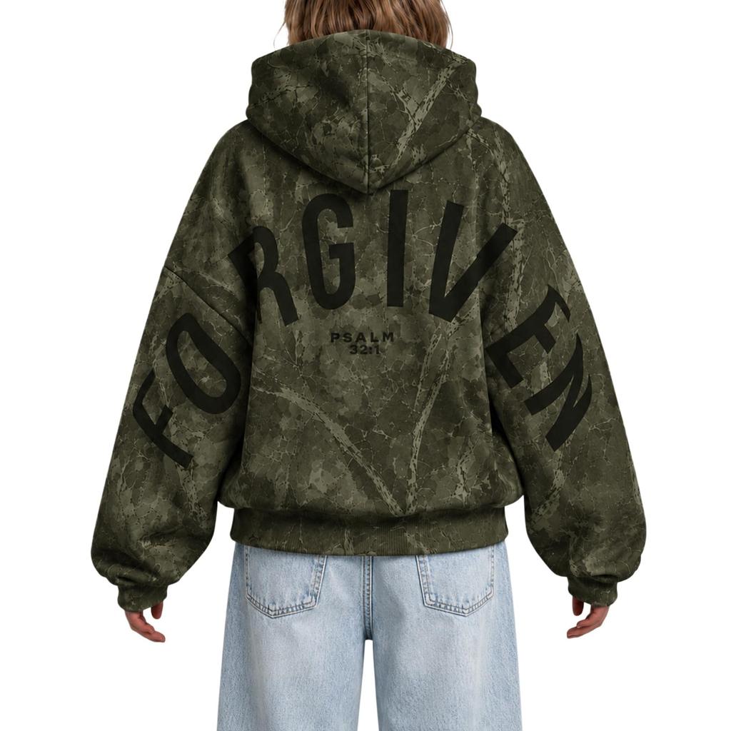 Unisex Letter Camouflage Print Hoodie - Winter Long Sleeve Pullover