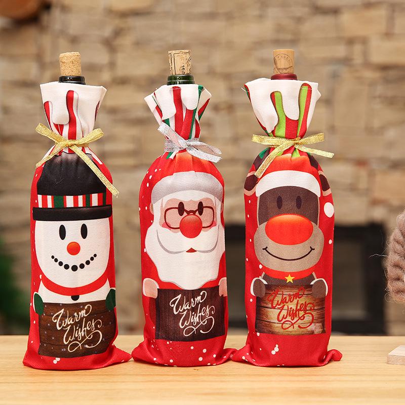 1/3pcs Festive Christmas Wine Bottle Gift Bags with Drawstring Closure - Reusable Tote Bags Featuring Santa, Snowman Designs