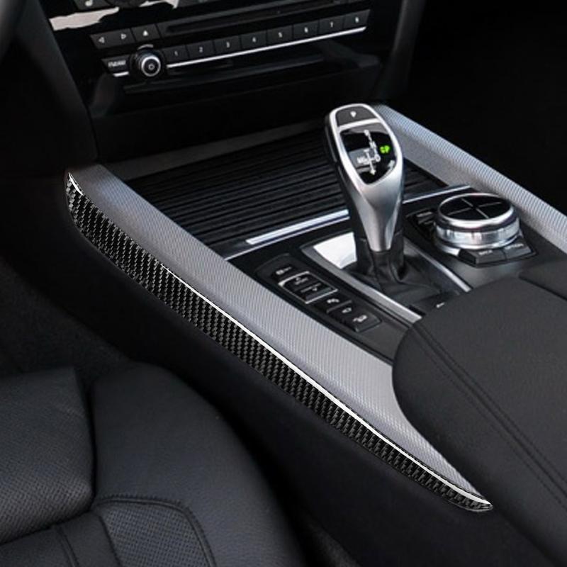 Real Carbon Fiber Car Accessories Gear Shift Side Decorative Trim Cover Soft Sticker For BMW X5 F15 2014-2018 X6 F16 2015-