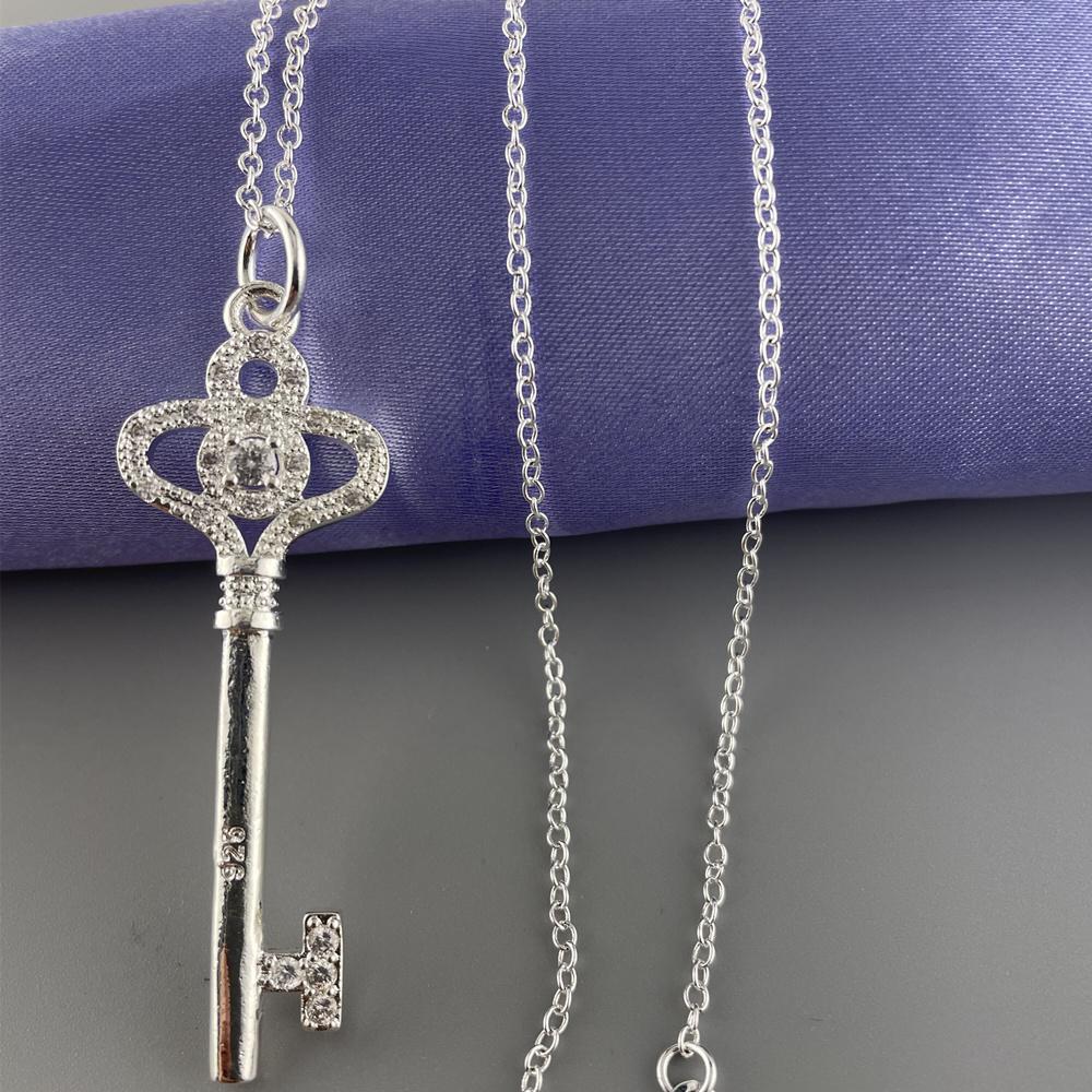 Fashionable Simple  Sterling  Necklace Cute Key Pendant Necklace For Women Jewelry Gift 46CM
