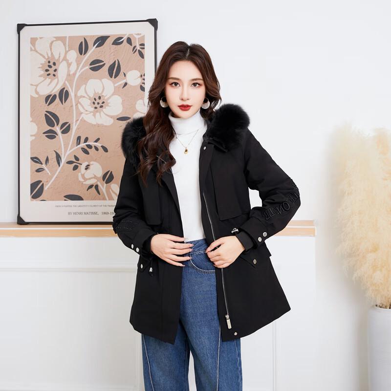 KAISER Women's Fox Fur Collar Rabbit Lined Embroidered Parka