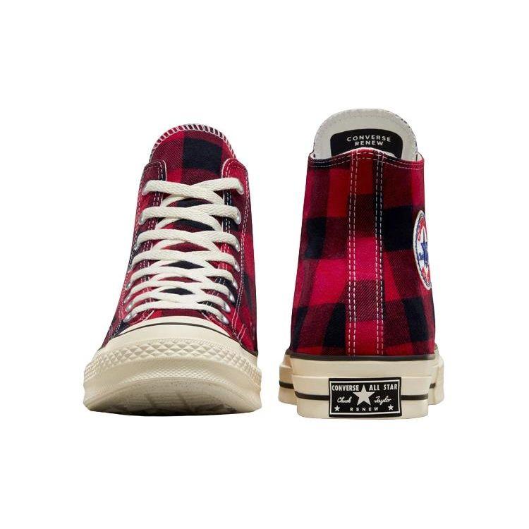 Beyond Retro x Converse Chuck 70 High Upcycled Flannel Unisex Sneakers Red Black Pristine A05312C