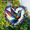 Acrylic Heart-Shaped Hummingbird Suncatcher, Stained Glass Style Window Hanging Ornament for Bird and Colorful Art Lovers