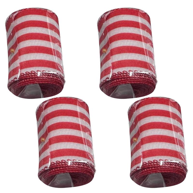Christmas Ribbon 4PCS Set with Striped Polyester Webbing for Wrapping Tree Decorating and Crafting Seasonal Projects