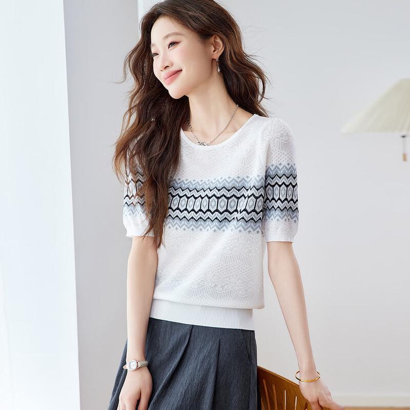 

Srcr Women s Silk Blend Textured Jacquard Short-Sleeve Knit Top M