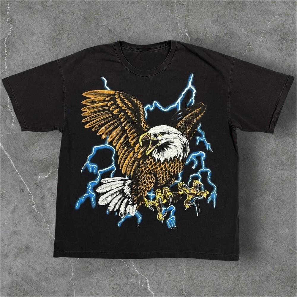 

Retro USA Thunder Lightning Bald Eagle Graphic Unisex Short Sleeve TShirt S5XL Unisex T-Shirt XXXXL