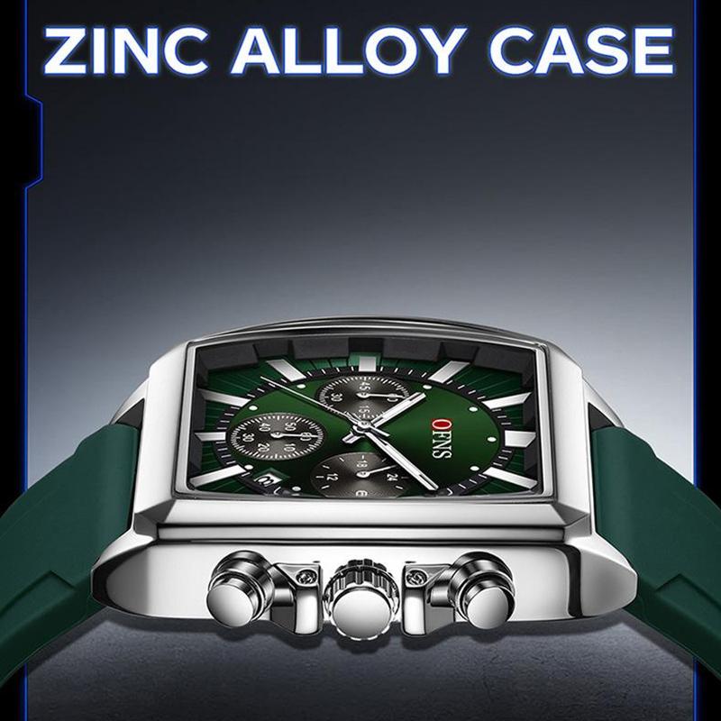 Herren Square Chronograph Armbanduhren Silikon-/Netzarmband, Luxuriöse Stilvolle Analoge Uhr für Arbeit & Streetwear