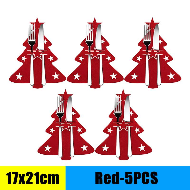 Christmas Cutlery Holder Knife and Fork Pocket Bag Cutlery Cover Star Tree Elk New Year Christmas Party Dinner Table Decoration