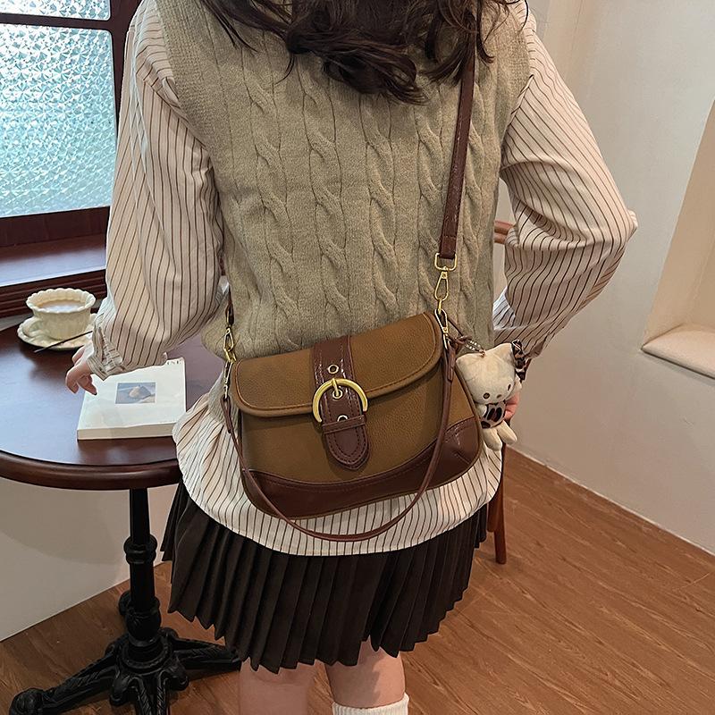 Vintage Autumn Underarm Bag Women'S Fashion French Splicing Contrasting Color Pea Bag Shoulder Baguette Bag