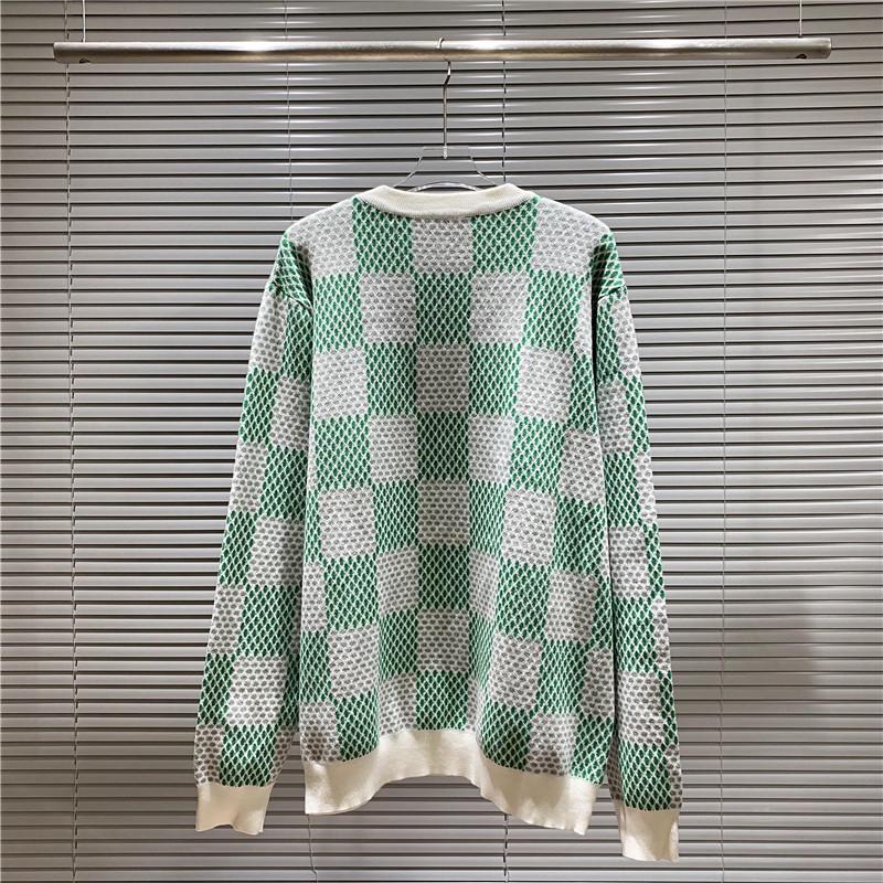 LV 25 Unisex Plaid Checkerboard Jacquard Sweater - Color Block, Round Neck, OS Fit