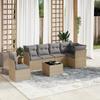 Garden Furniture Set - vidaXL - 7 Pcs - Beige Braided Resin - Removable Cushions - Tempered Glass Table