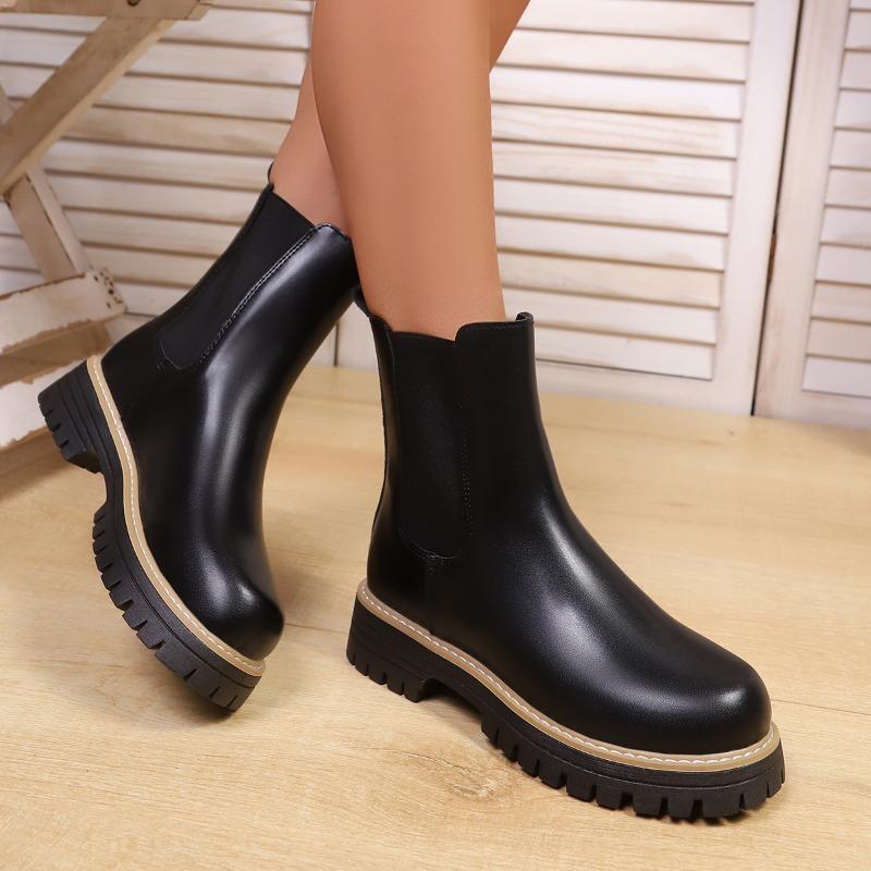 

Новые ботинки Мартина большого размера, простые ботинки на толстой подошве с круглым носком на одну ногу, полусапожки, женская обувь 36 чёрный