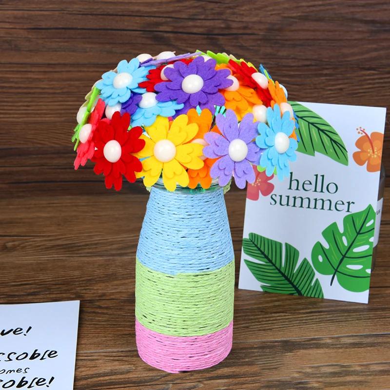 Kit Creativo Floreale Bouquet con Bottoni e Fiori di Feltro Vaso Giocattolo Artistico Progetto Creativo Bambini Bambino Attività Fai da Te Giocattoli Ragazzi Ragazze Regalo