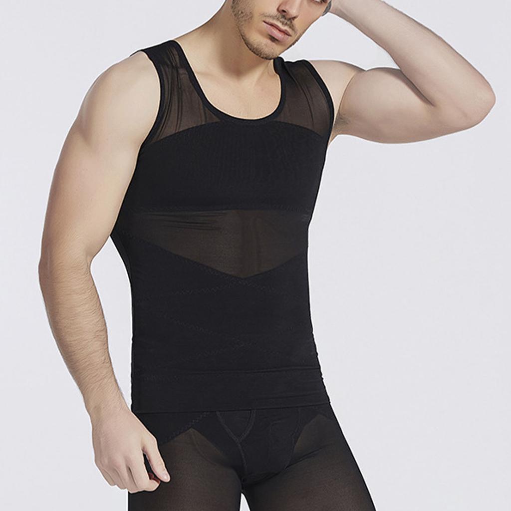 Men Body Shaper Slimming Vest Soft Elastic Skin Friendly Breathable Men Compression Shirt Vest for Sports Fitness Black