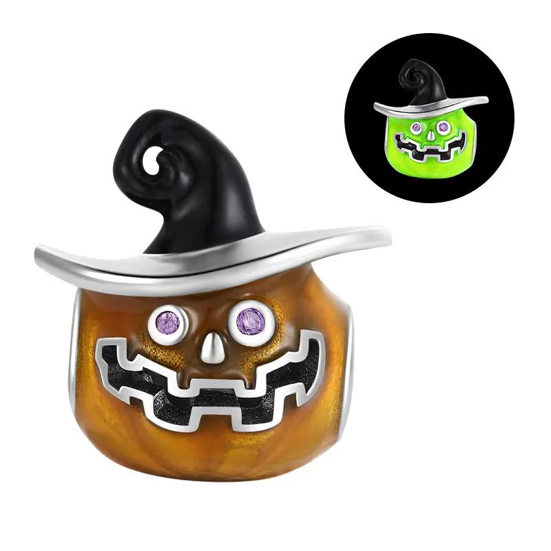 New Glow-In-The-Dark Pumpkin Carriage & Skull & Ghost Beads Charm Fits Original Bracelet Copper Halloween Pendant