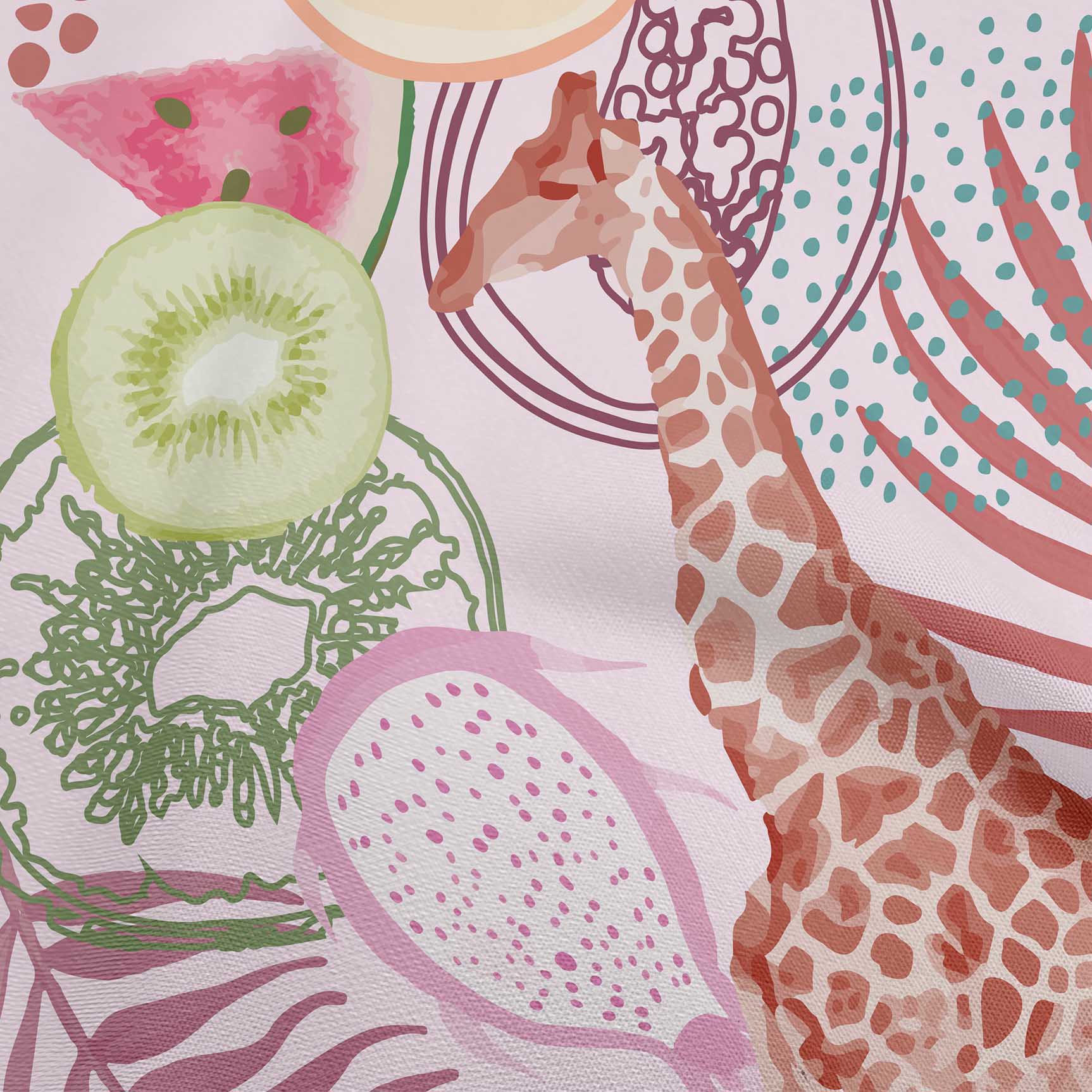 

OneOone Cotton Flex Світло-рожева тканина Тропічні фрукти Тварини з листям Швейний матеріал Тканина з принтом у дворі 40 дюймів 42 Inch Wide - Viscose Chiffon троянди рожеві кольору