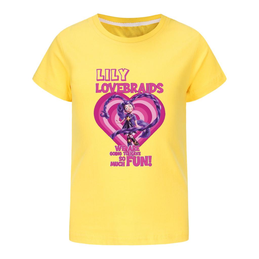 5580 Детская футболка с принтом «Девочка Мультяшная Лилия Любовь Косы» с коротким рукавом 100cm жёлтый