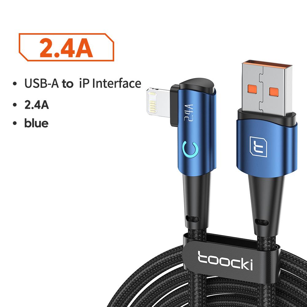 

USB-кабель 90 градусів для iPhone 14 13 12 11 Pro Max Pro Max 8 7 Plus 2.4A USB-кабель Lightning для iPhone iPad Gaming Wire 3m