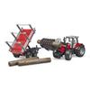 Massey Ferguson 7480 Tractor with Fork and Wood Transport Trailer - Bruder