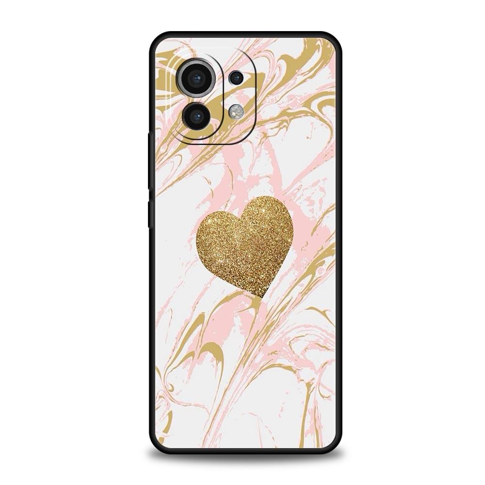 Phone Case For Xiaomi Mi 15 14 13 12 11 Lite 14T 13T 12T 11T Pro Poco X6 X5 M3 X3 Pro F5 F4 Cover Gold Rose Love Heart