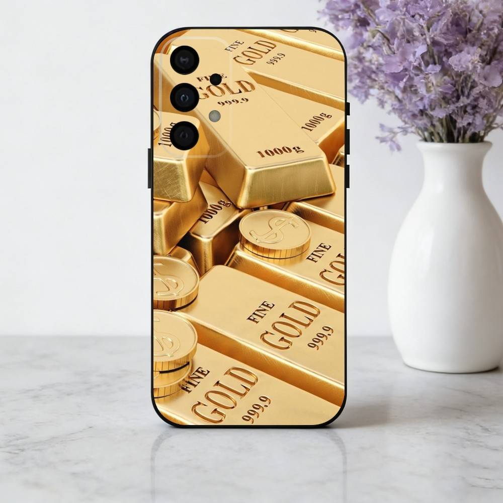 G-Gold M-MoneyS P-Pattern Phone Case For Samsung Galaxy A73,A72,A71,A70,A53,A52,A51,Soft Silicone Black Cover