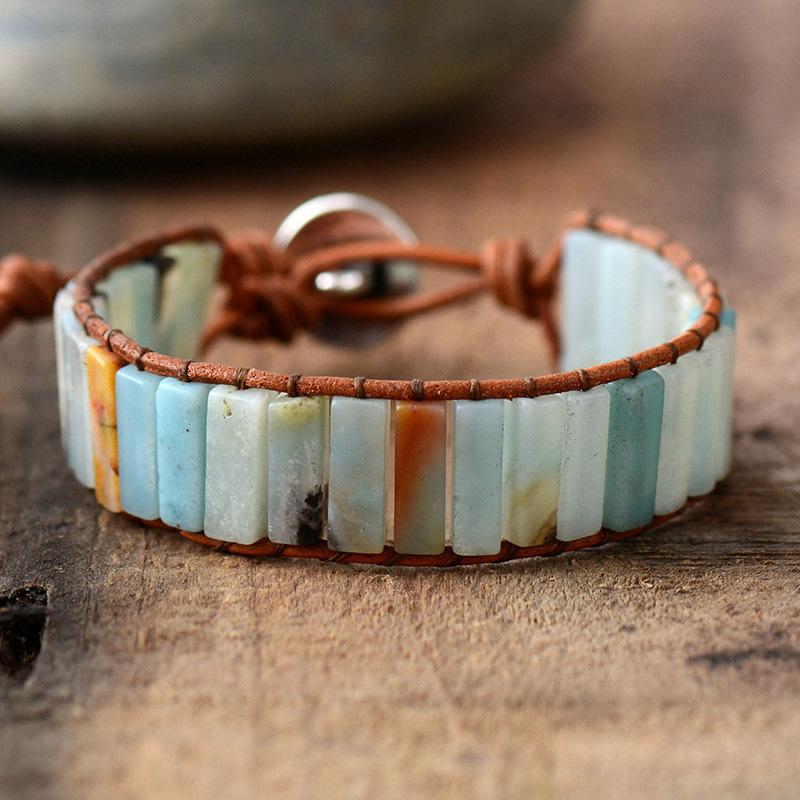European and American natural stone bohemian cowhide rope handmade beaded woven winding bracelet bracelet