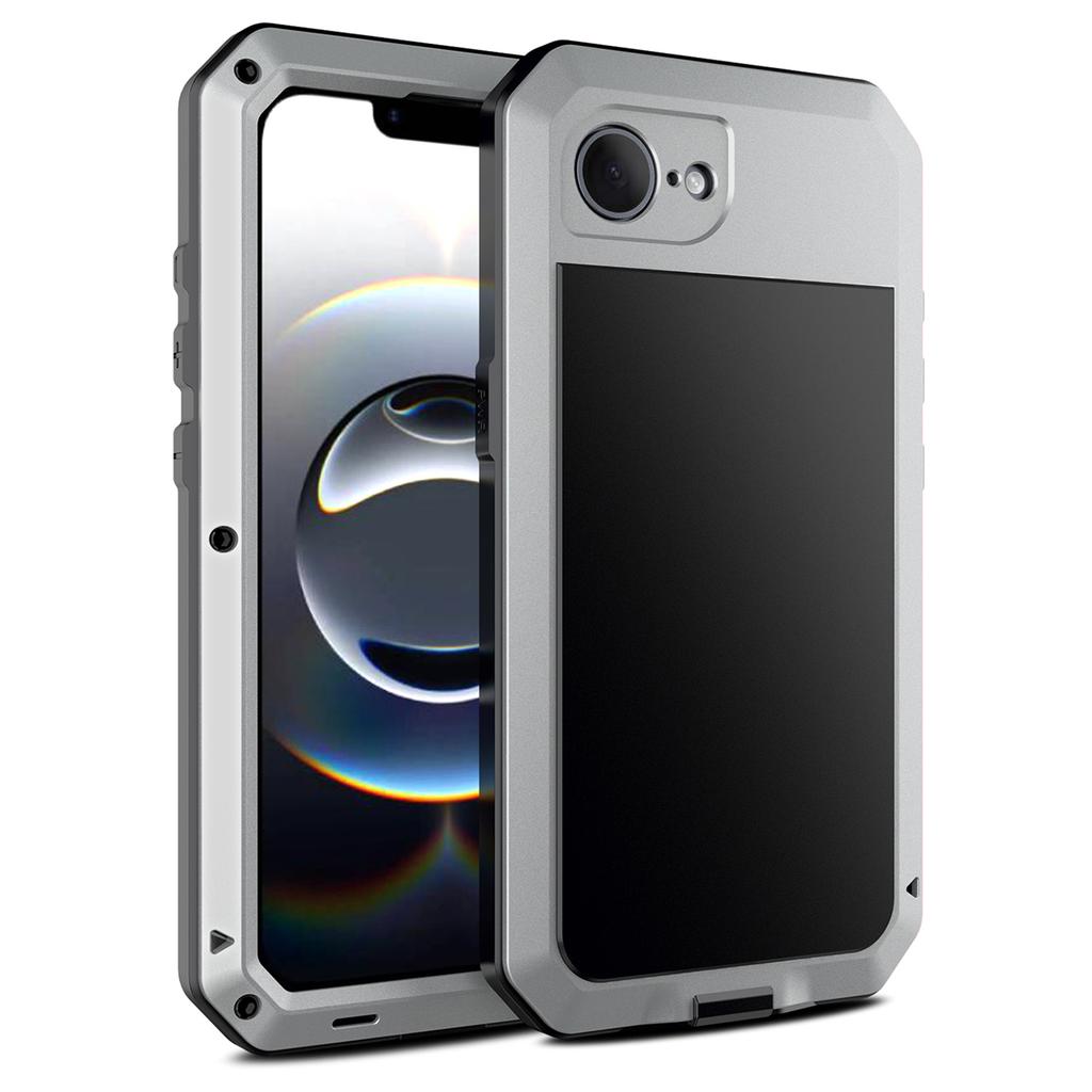 For iPhone 16e Case Silicone+Metal Anti-Drop Phone Cover with Tempered Glass Film