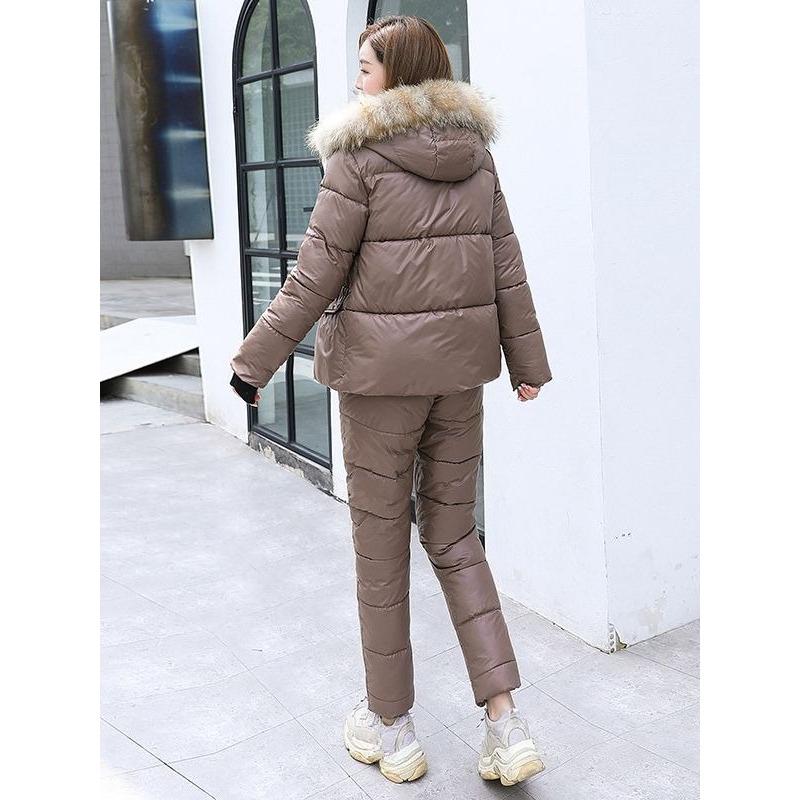 Down Padded Jacket Suit Women's Winter Clothes Korean Fashion Thick Padded Jacket Two-piece Padded  Jacket + Overalls