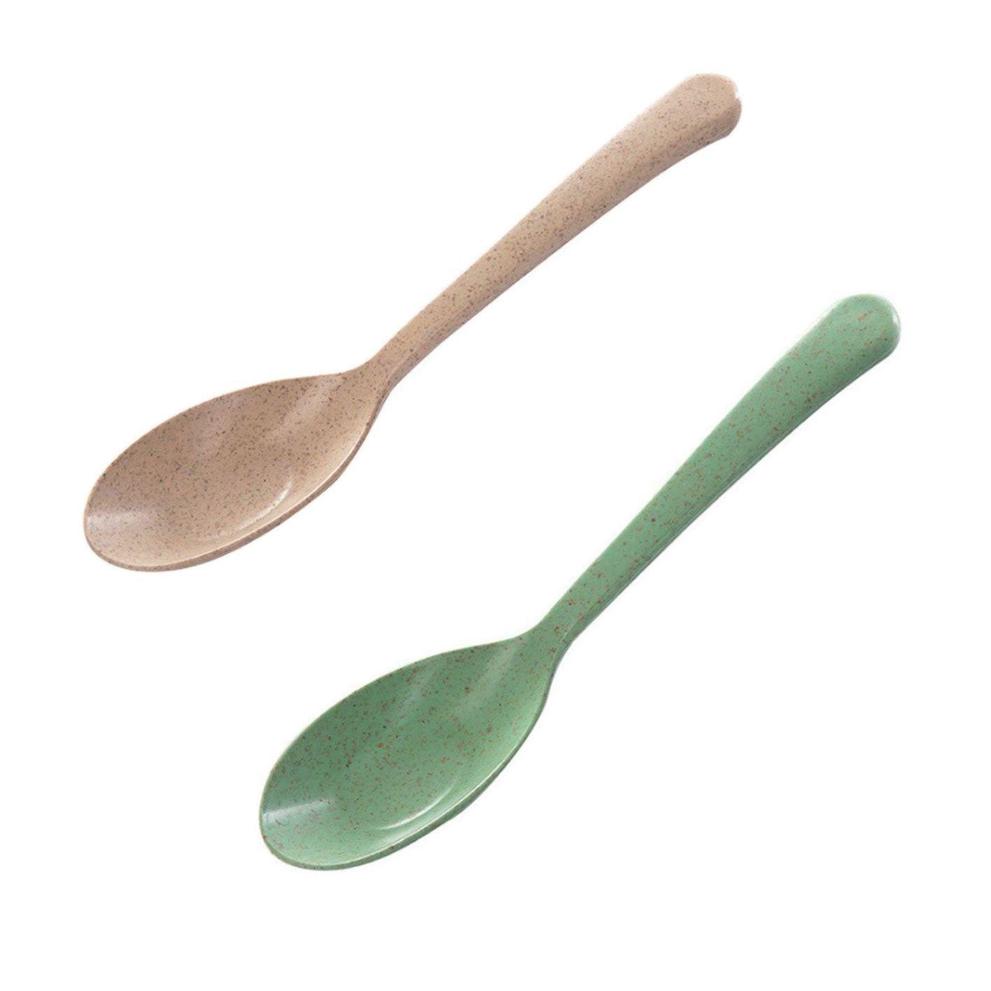 

2PCS Flatware Kitchen Portable Soup Spoon Tableware Wheat Straw Long Handle
