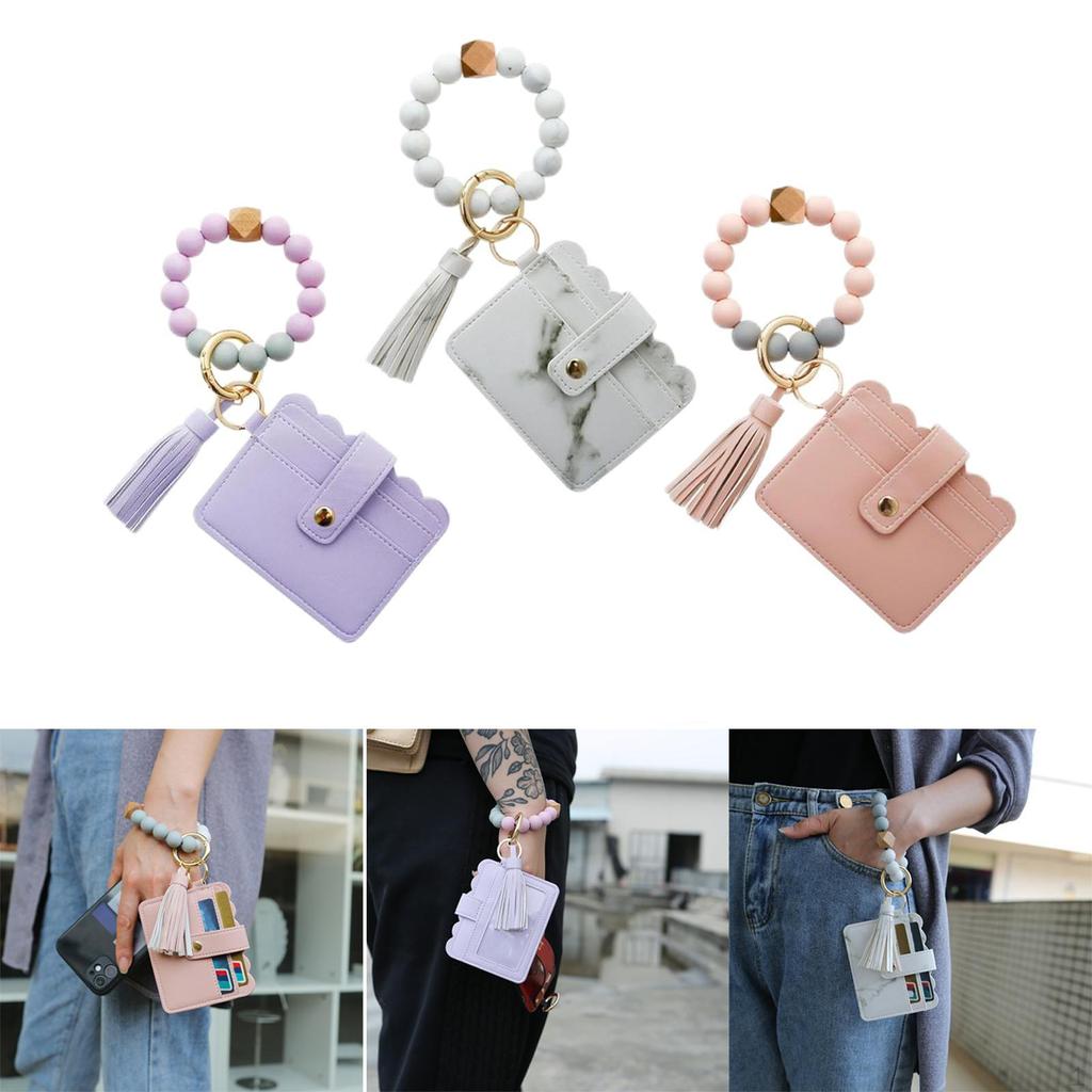 3 Pieces Female Keychain Bracelet Wallets, Key Ring Wallet with Card