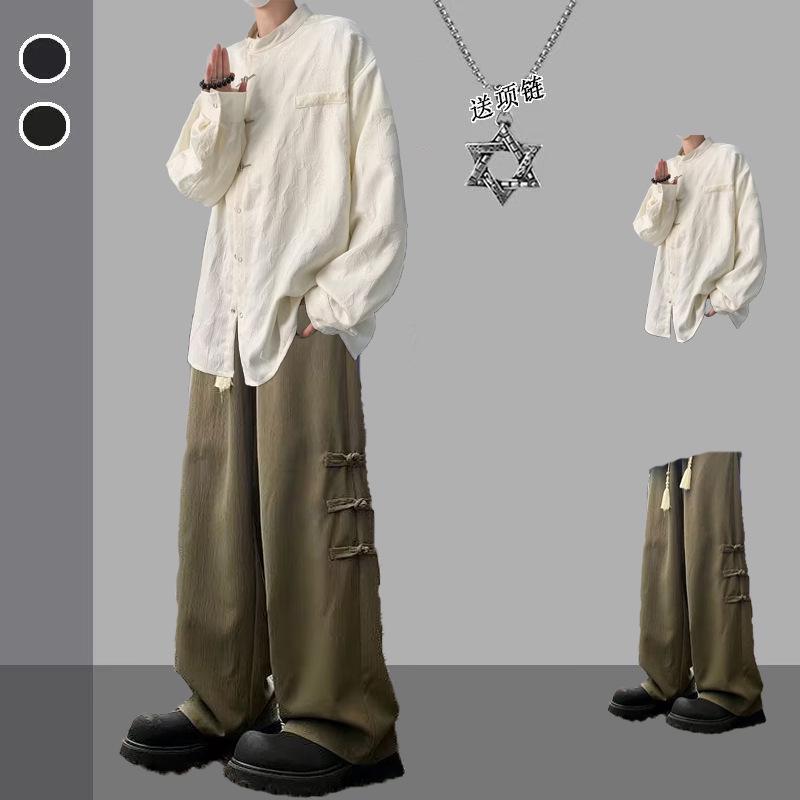 Men's Chinese National Style Long Sleeve Set: Spring/Autumn Pan Buckle Jacket - Versatile Fashion