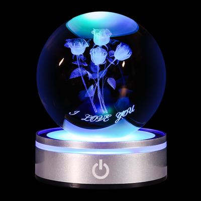3D Crystal Ball Rose with LED Multicolor Changing Relaxing Birthday Night Ambient Crystal Gift for Wedding School Entrance Party Decoration Light,