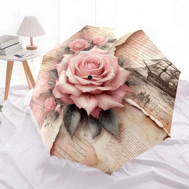 1pc Vintage Rose Nautical Map Umbrella with Plastic Handle,Compact & Stylish,Suitable for All Seasons ptys26011