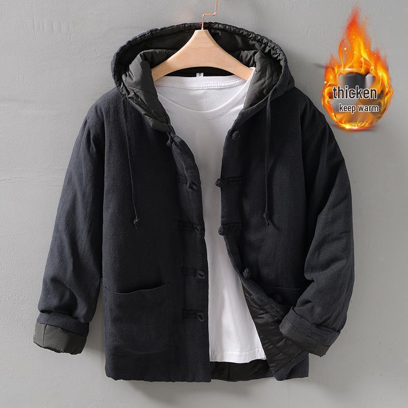 

Мужское зимнее пальто из хлопка рами с флисовой подкладкой и китайскими пуговицами-лягушками 2XL