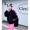 Women's Stand Collar Zip Up Jacket Loose Fit Striped Outerwear Cropped Sweatshirt