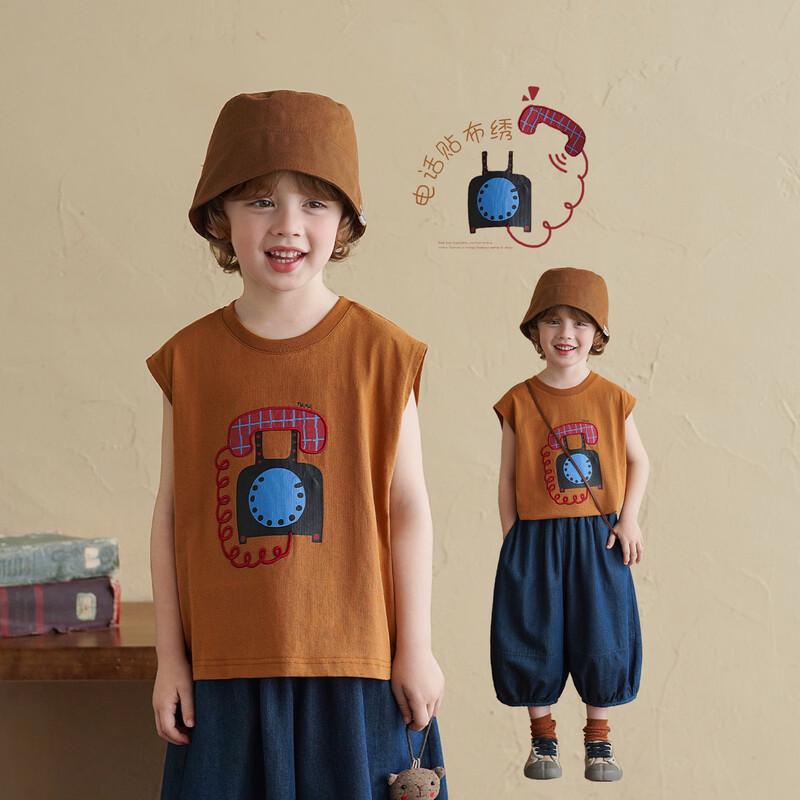 Yantaijia Boys  Retro Print Pure Cotton Sleeveless Vest S