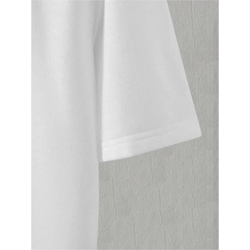 Europäische Größe Herren Japanisches Streetwear T-Shirt mit Japanischem Textdruck - Lockere Passform Drop Shoulder Rundhalsausschnitt Sommer Freizeitshirt