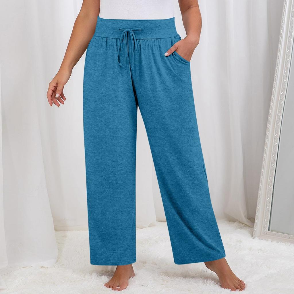 Damen Einfarbig Übergröße Weitbein Yoga Hose Locker Kordelzug Sporttasche Freizeit Hose