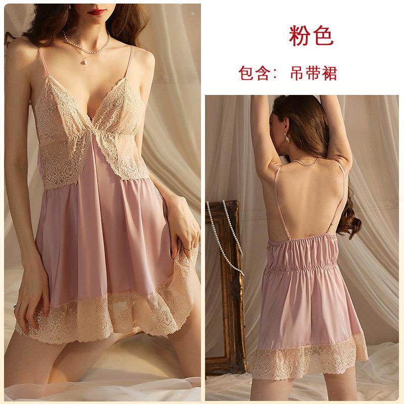 Multi-Style Pure Desire Lace Nightgown V Mesh Patchwork Satin Skin-Friendly Cami Loungewear Versatile Seductive Sleepwear with Diverse Style Options