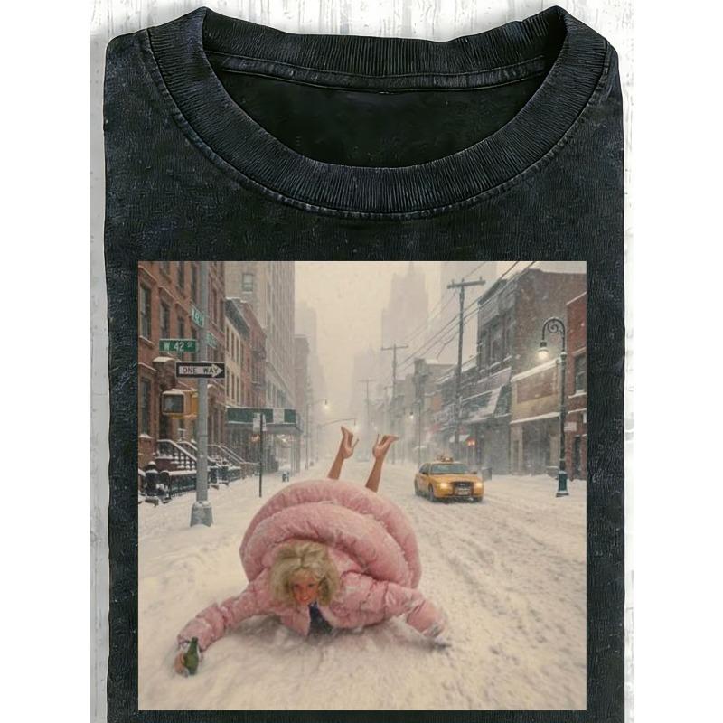 

European sizes Fashion Style Washed Doll Face Meme Tshirt Snowstorm NYC Survivor Tee Trendy Doll Face Meme Shirt Quirky Fun S чёрный